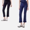 black and navy cropped ruffle workout pants