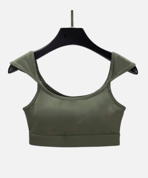 army green off shoulder cropped sports bra top