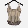 beige seam cup tank top with mesh ruffle trim