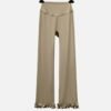 beige high waist flare workout pants with ruffle hem