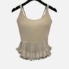beige double strap tank top with mesh ruffle hem