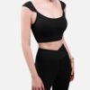 blackoff shoulder crop top and wrap waist biker shorts