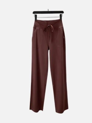 brown high waist drawstring wide leg pants