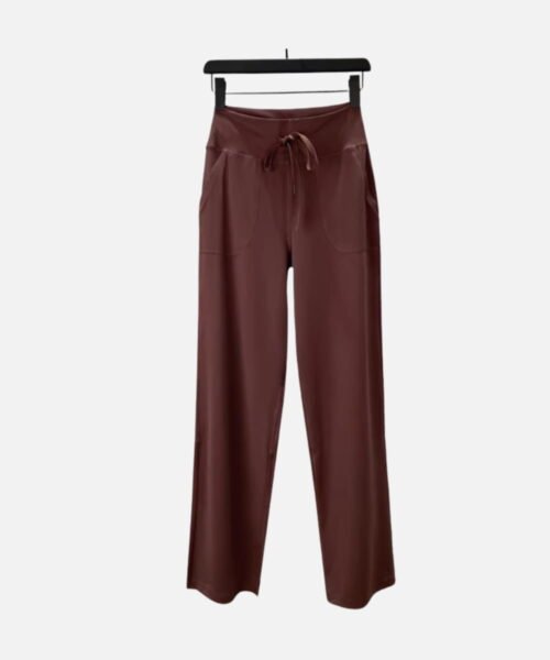 brown high waist drawstring wide leg pants