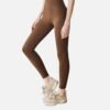 brown high waist full length leggings on model