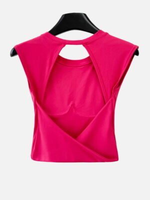 hot pink cap sleeve twist open-back workout crop top