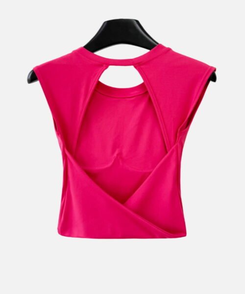 hot pink cap sleeve twist open-back workout crop top
