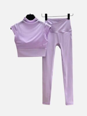 lavender high neck cap sleeve top and leggings