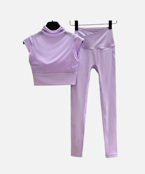 lavender high neck cap sleeve top and leggings