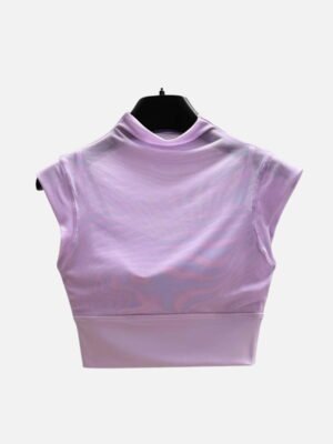 lavender mesh sleeveless cropped mock neck top