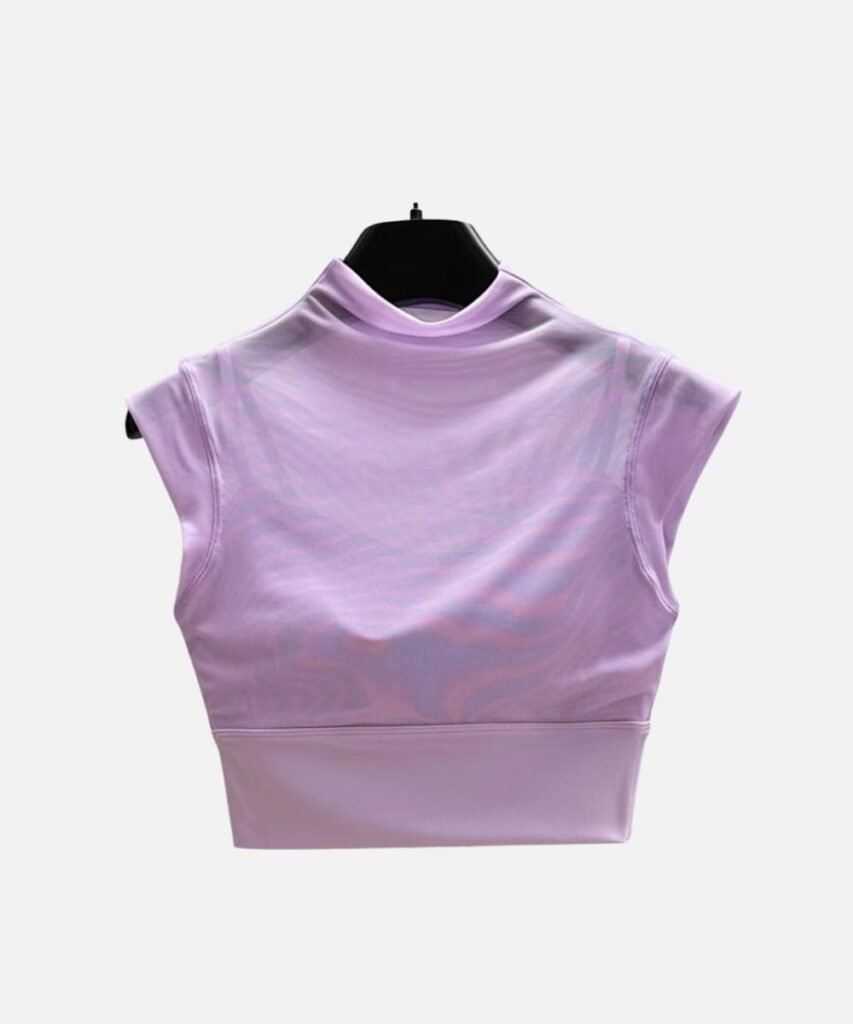 lavender mesh sleeveless cropped mock neck top