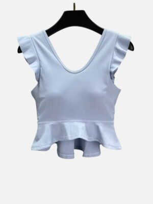 light blue ruffle crop top with peplum hem