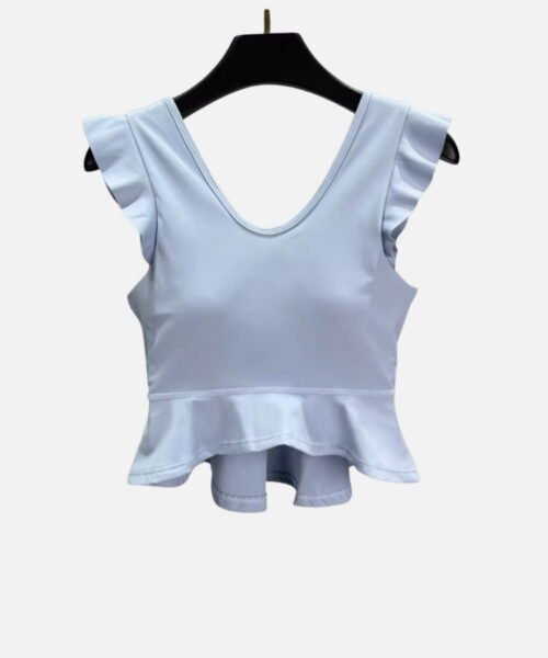 light blue ruffle crop top with peplum hem