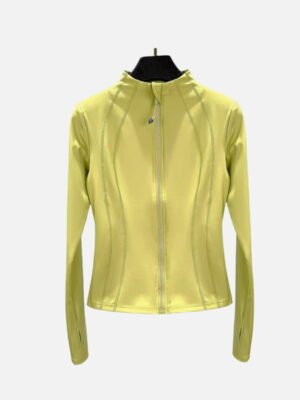 light green long sleeve zip front fitted sports jacket