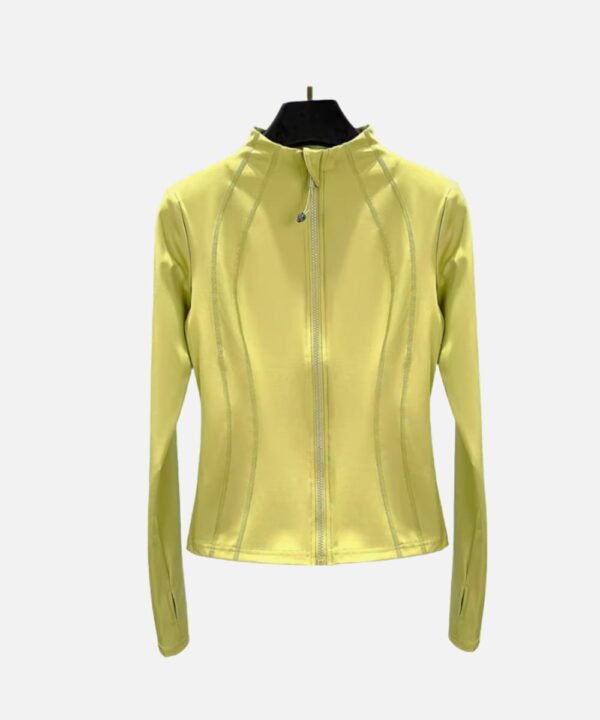 light green long sleeve zip front fitted sports jacket
