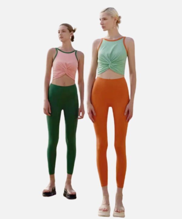 mint twist crop top and orange leggings set