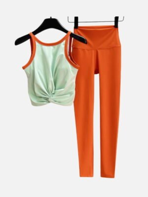 mint twist crop top and orange high waist leggings