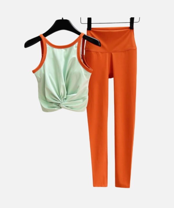 mint twist crop top and orange high waist leggings