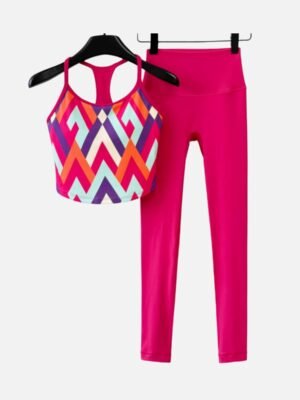 multicolor chevron print sports bra and pink leggings