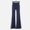 navy high waist flared leggings with side stripes