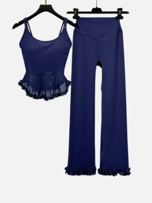 navy peplum cami top and ruffle flare pants