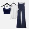 navy ribbed halter crop top tee and flared pants