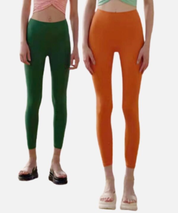 orange and green high waist workout leggings