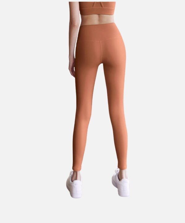 orange high-waisted stretch leggings rear view