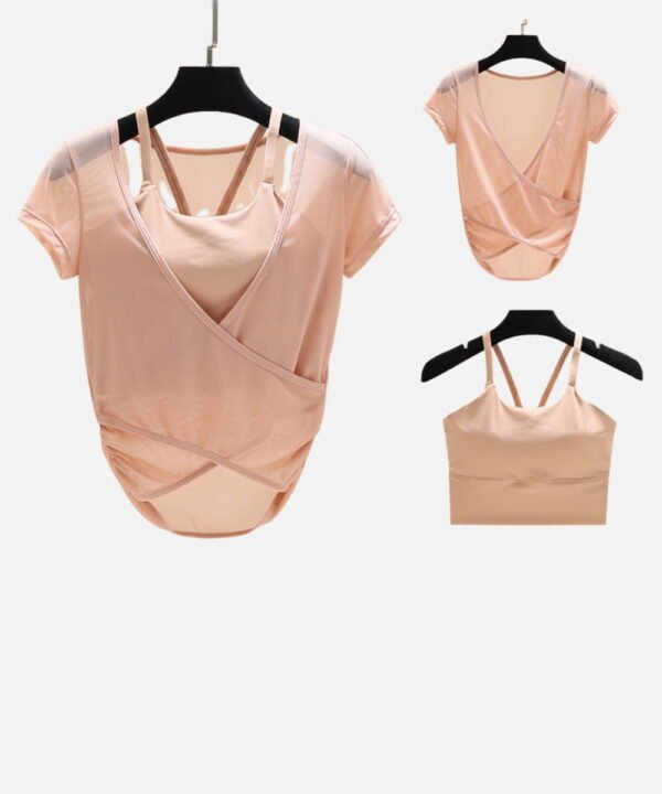 peach mesh wrap top with matching strappy bra