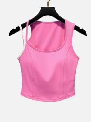 pink cropped tank top with double shoulder straps