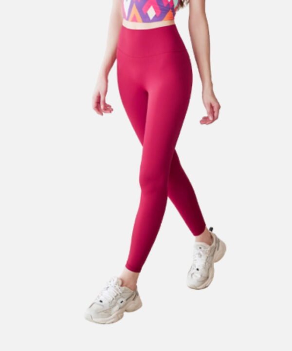 pink high waist full length leggings on model