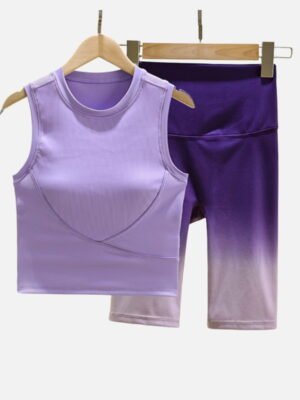 ribbed purple crop tank and purple ombre biker shorts