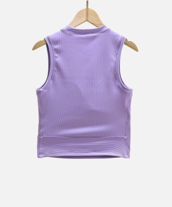 purple ribbed crop top with white built-in bra