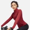 red long sleeve zip front workout jacket