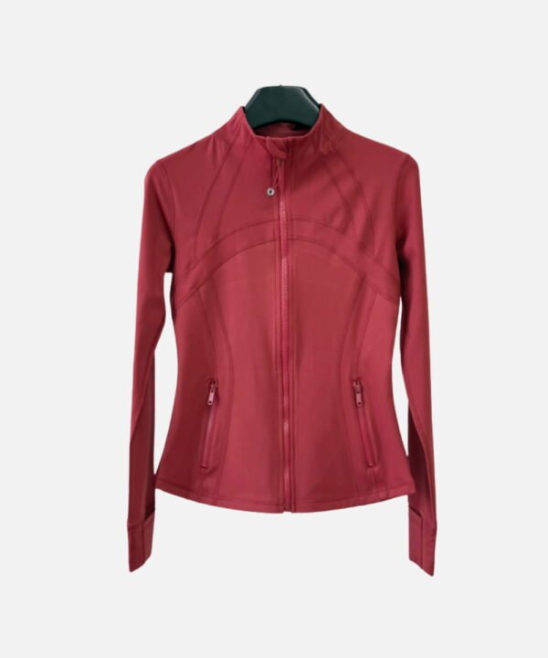 red long sleeve activewear zip jacket with mesh detail