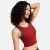 scoop neck cropped sports top with contrast shoulder detail