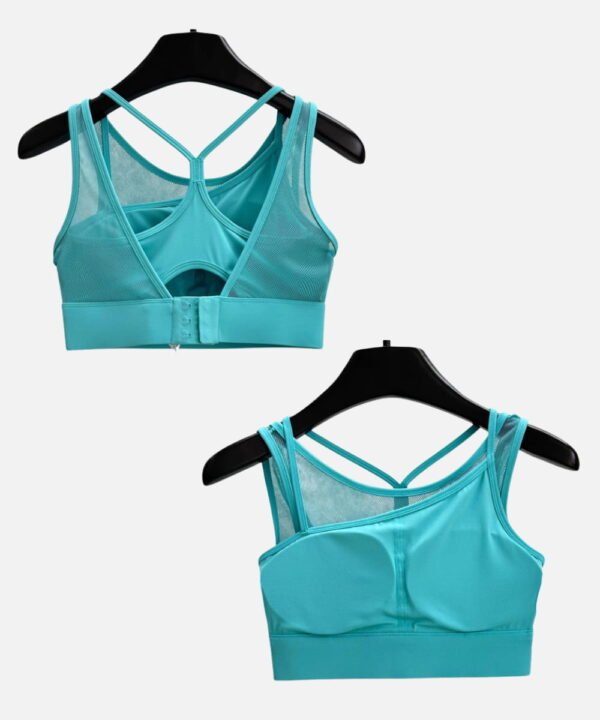 teal mesh back padded strappy sports bra