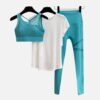 teal mesh sports bra white tee and leggings