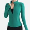 teal fitted zip-up sports jacket with thumb holes