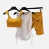 yellow crop top mesh tank and biker shorts