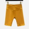 yellow high waist biker shorts with crossover waistband