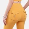 yellow high waist biker shorts with flap pockets