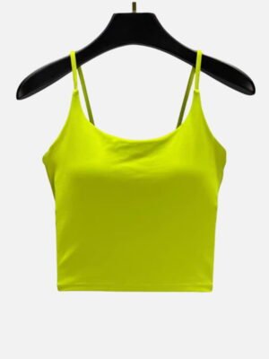 Yellow spaghetti strap fitted crop top
