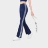 Navy blue high-waisted flared pants with double side stripes for casual sporty look