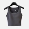 Charcoal ribbed crop tank top, classic front view for gym layering or everyday wear