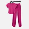 fuchsia stretch short sleeve top and straight pants