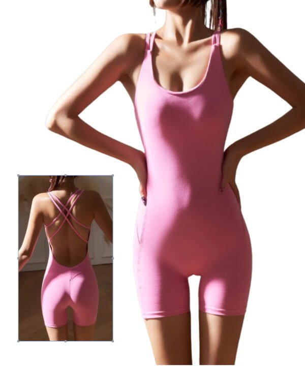 Pink strappy back one-piece with sleek fit for casual athleisure wear