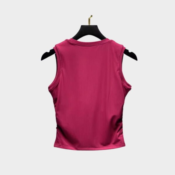 Back view of raspberry red tank top with clean seams and athletic finish